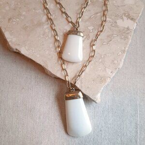 Chico's Layered Gold Tone Double Resin White Pendant Necklace